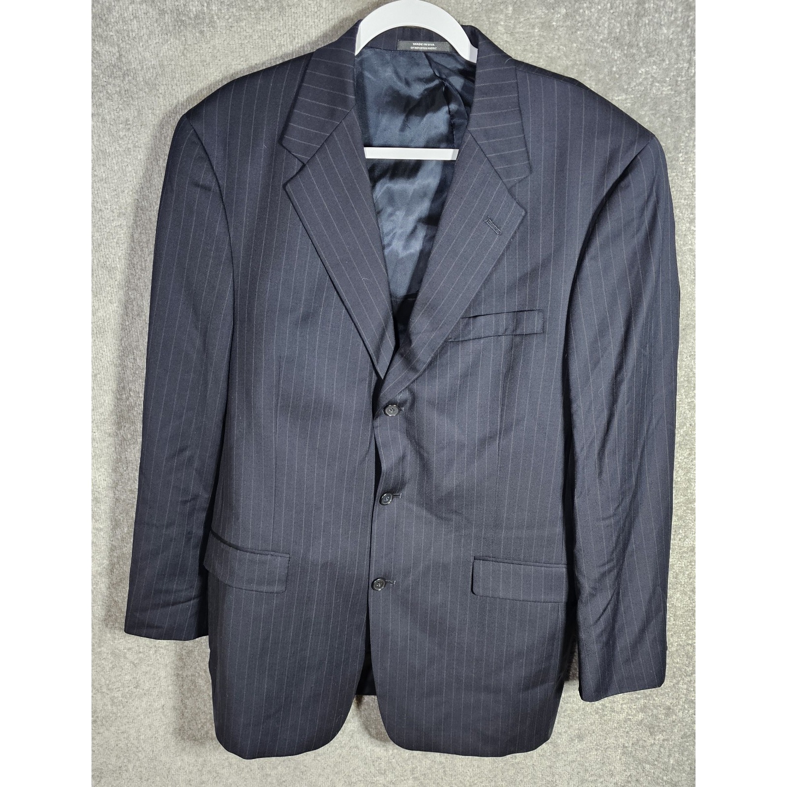 Austin Reed London Pinstripe 3 Button Suit Coat Mens Size 44l Navy Blue Pockets